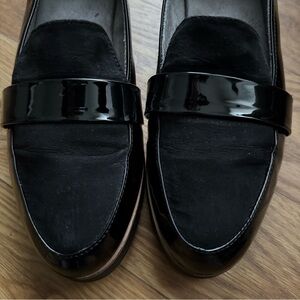 DR. SCHOLL’S Black Patent Leather Suede Penny Loafer Flats Shoes Size 9